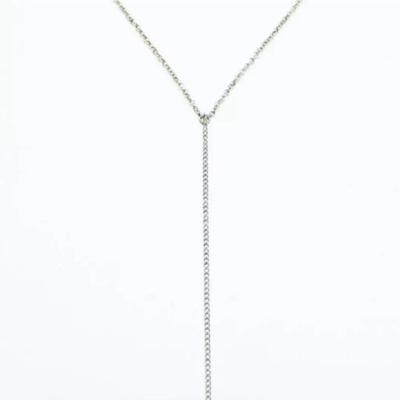Silver Rhinestone Y Necklace with Circle Pendant NWT 20" - Picture 3 of 3